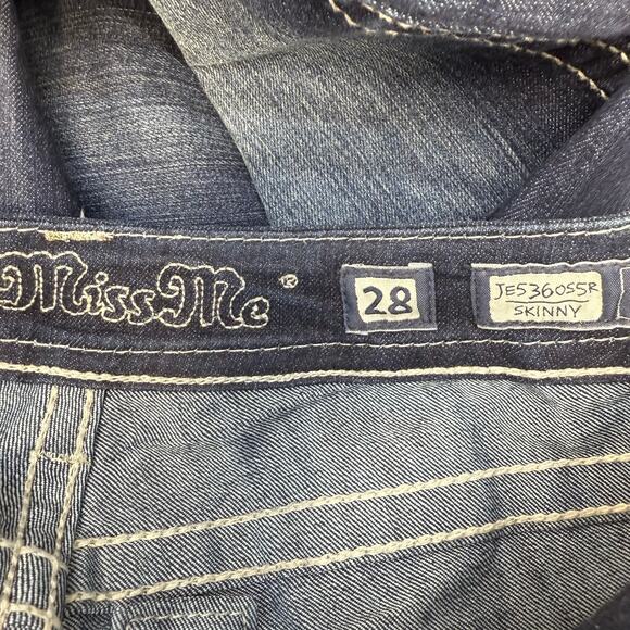 Miss Me Jeans Women's 28x31 (6) Dark Blue Skinny Fleur de Lis Blingy Western - Picture 7 of 14